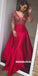 Custom Made Red Long Sleeve Beaded Backless Deep V-neck Prom Dresses, FC1952