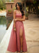 Two Pieces A-line Charming Slit Long Soft Satin Bridesmaid Dress, FC7052