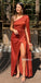 Soft Satin One-Shoulder Mermaid Sexy Slit Long Bridesmaid Dress, FC7053