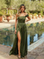 Charming A-line Slit Off Shoulder Soft Satin Bridesmaid Dress, FC7055