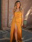 Charming One Shoulder Long Soft Satin Mermaid Bridesmaid Dress, FC7057