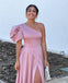 A-line One-shoulder Slit Soft Satin Bridesmaid Dress, FC7051