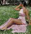 Halter A-line Soft Satin Backless Floor-Length Bridesmaid Dress, FC7060