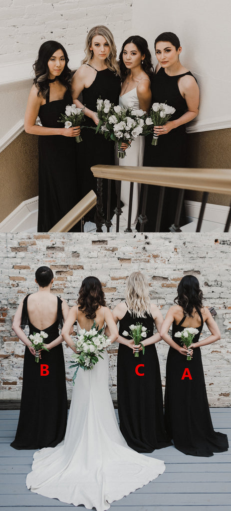 Mismatched Black Bridesmaid Dress, Cheap Chiffon Sleeveless Bridesmaid – Dresses