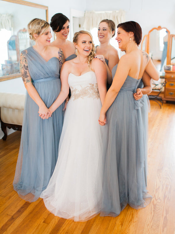 Mismatched Tulle Floor-Length Cheap Backless Long Bridesmaid Dresses, KX1045