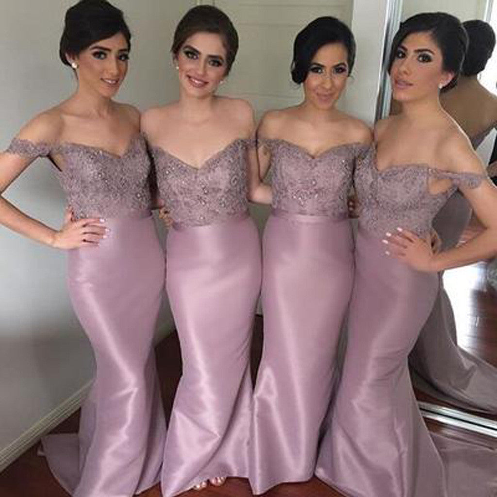 Sexy Mermaid Sweet Heart Off Shoulder Lace Elegant Affordable Long Wedding Party Bridesmaid Dresses, WG123