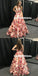 Spaghetti Straps Printed Flowers Chiffon Backless A-Line Prom Dress, FC1255