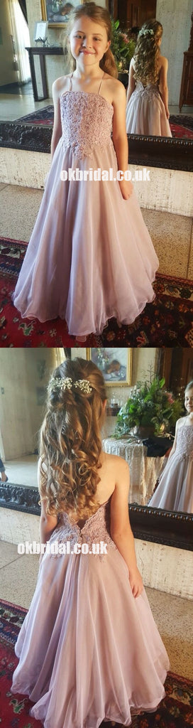 Spaghetti Straps Lace Top Chiffon Popular A-Line Flower Girl Dresses, Cheap Little Girl Dresses, KX1388