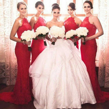 red and white bridesmaid dresses uk Romantic Red And White Tulle Wedding Gown With High Slit
