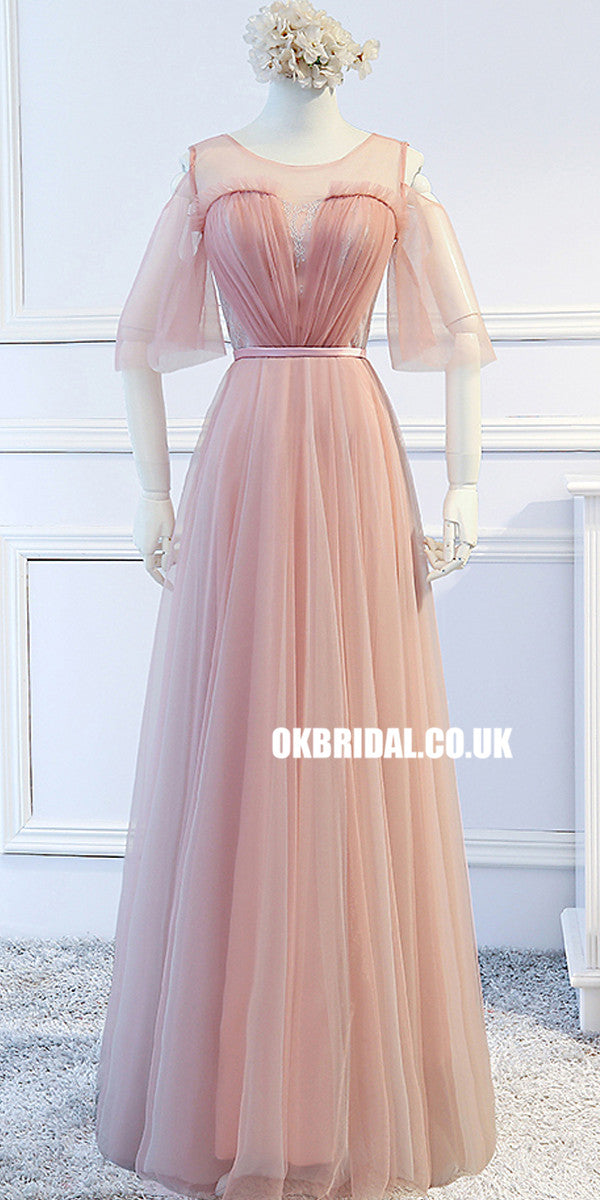 Simple Design Tulle Half Sleeve A-Line Cheap Open-Back Bridesmaid Dres Dresses Simple Design Tulle Half Sleeve A-Line Cheap Open-Back Bridesmaid Dres Dresses