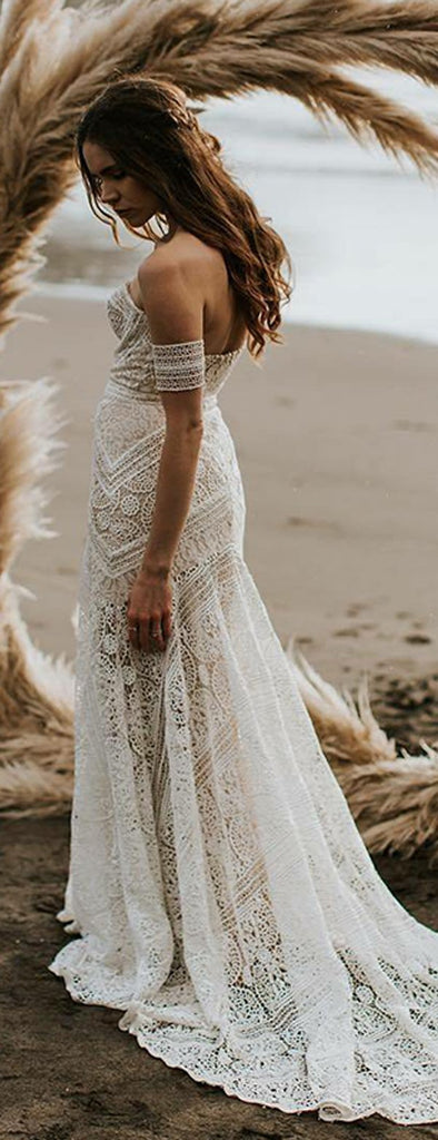 Sweetheart Backless Lace Sheath Unique Designed Long Wedding Dresses, FC1732