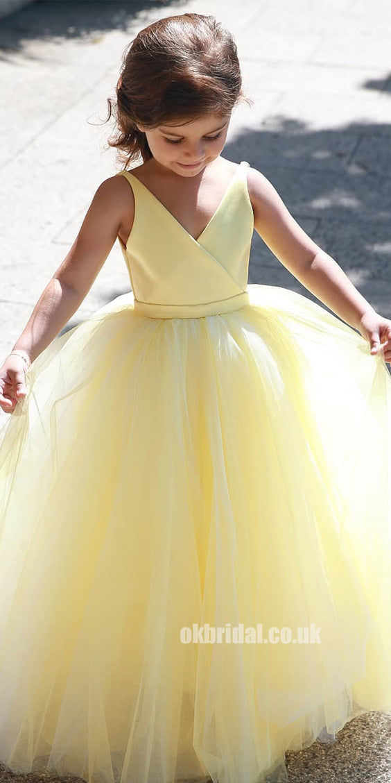 A-Line Tulle Yellow Flower Girl Dresses, Popular Satin Little Girl Dresses, FC1802 A-Line Tulle Yellow Flower Girl Dresses, Popular Satin Little Girl Dresses, FC1802