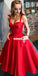 Elegant Red A-line Satin Backless Homecoming Dress with Pockets, FC1838