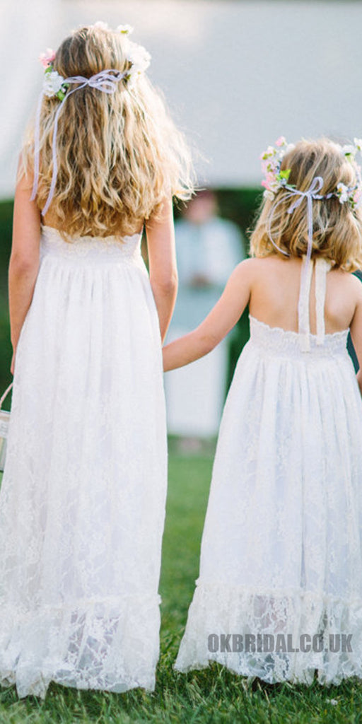 Halter Lace Flower Girl Dresses, A-Line Simple Little Girl Dresses, FC1919