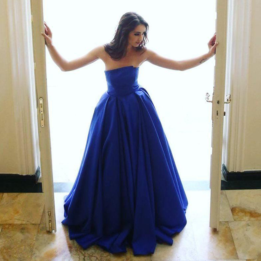 Gorgeous Royal Blue Simple Prom Dress, Sexy Backless Satin A-Line Prom Dress, KX199