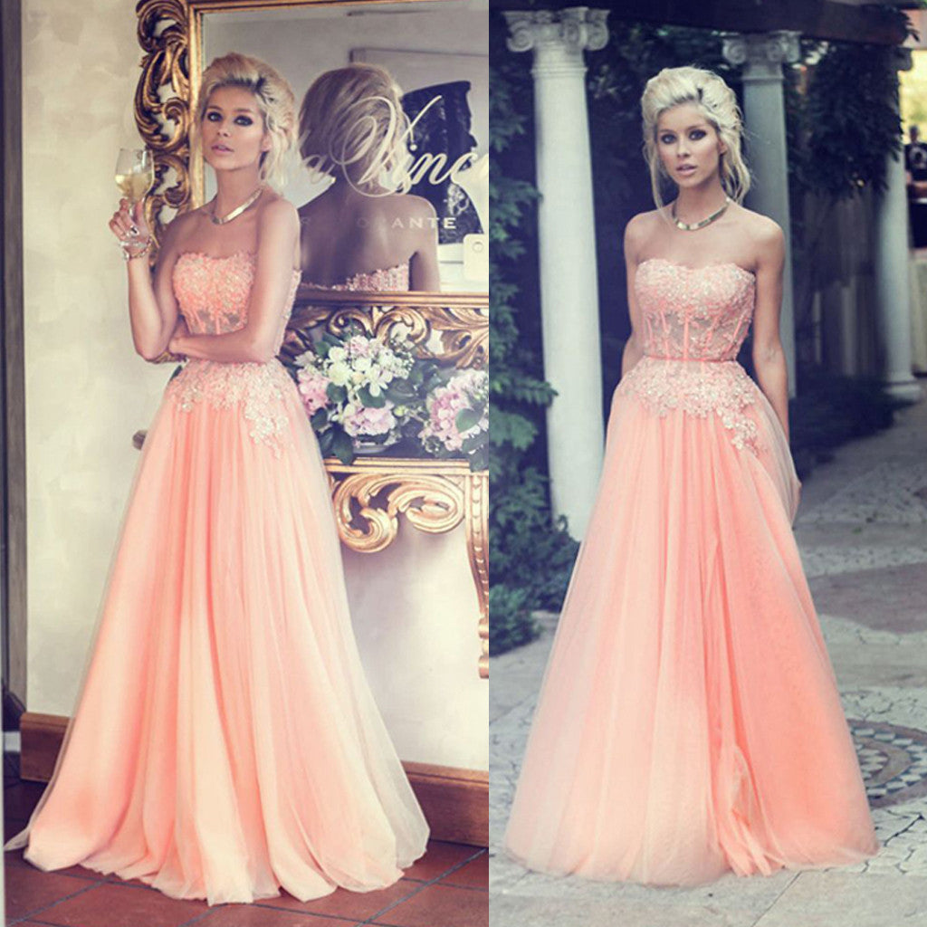 Charming Floor Length Sweet Heart Junior Tulle Affordable Long Prom Dresses with Applique, WG204