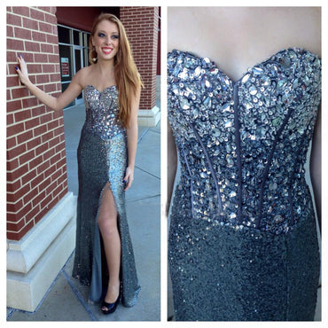 Affordable Shinning Sweet Heart Side Split Sequin Evening Long Prom Dresses, WG218