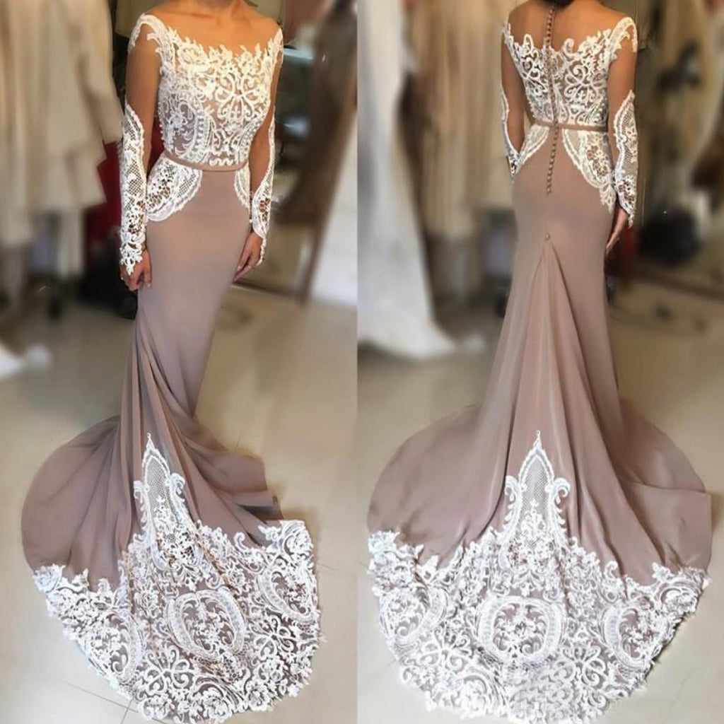 Long Sleeve Tulle Prom Dress, Charming Jersey Mermaid Prom Dress, KX218