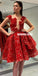 Red Lace High-Low Backless A-line Tulle Homecoming Dress, FC2228