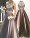 Sexy Two Pieces A line Beaded Evening Prom Dresses, Halter Long Tulle Party Prom Dress, Custom Long Prom Dresses, Cheap Formal Prom Dresses, 17085