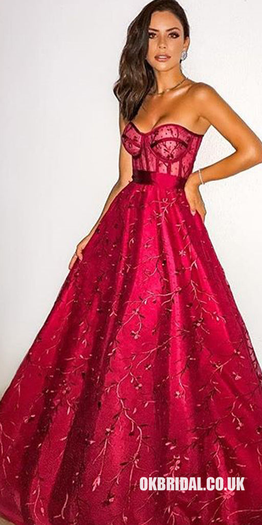 Lace Sweetheart A-line Backless Satin Prom Dresses, FC2347