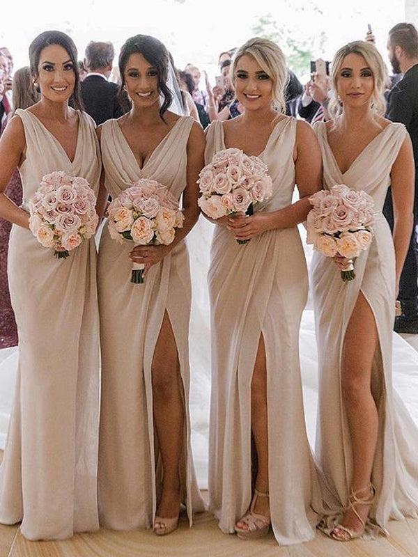 simple bridesmaid dresses uk A-line V-Neck Simple Short Sleeves Floor-Length Silk like Satin Bridesmaid Dresses