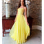 Yellow Spaghetti Straps A-line Backless Chiffon Sequin Prom Dresses, FC2402