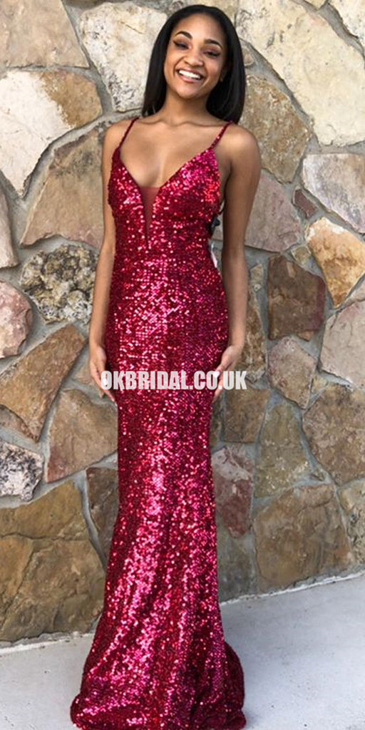 Sparkly Sequin Mermaid Spaghrtti Straps Backless Affordable Prom Dresses, FC2438