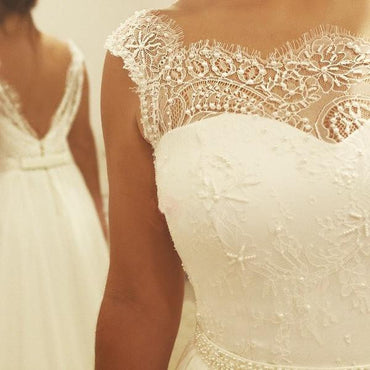 Cap Sleeve Lace Beach Wedding Dresses, 2017 Chiffon Long Custom Wedding Gowns, Affordable Bridal Dresses, 17096