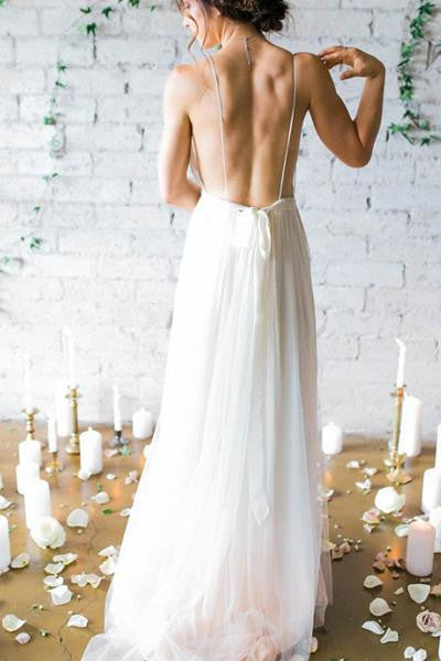 Simple Backless Beach Wedding Dresses, Chiffon Long Custom Wedding Gow Simple Backless Beach Wedding Dresses, Chiffon Long Custom Wedding Gow