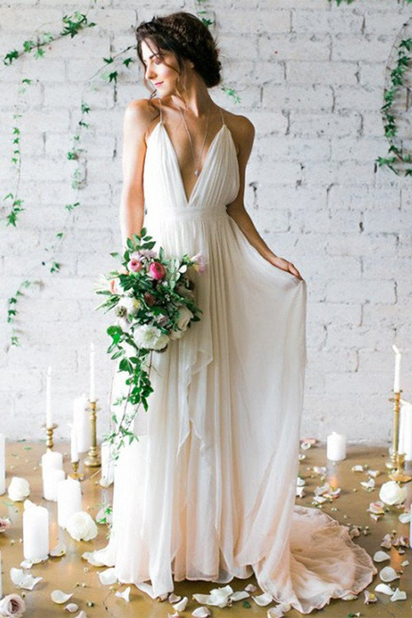 Simple Backless Beach Wedding Dresses, Chiffon Long Custom Wedding Gowns, Affordable Bridal Dresses, 17098 Simple Backless Beach Wedding Dresses, Chiffon Long Custom Wedding Gowns, Affordable Bridal Dresses, 17098