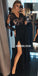 A-line Lace Top Slit Long Sleeve V-neck Prom Dresses, FC2527
