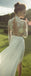 Ivory High Neck Long Sleeves See Through Applique Side Split Sexy Long Wedding Dress, WG265