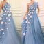 One Shoulder Tulle Prom Dress, Charming A-Line Applique Prom Dress, KX314