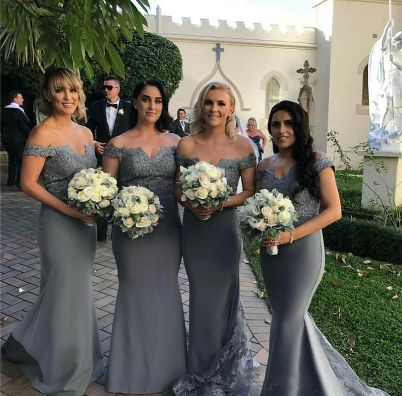 Popular Off Shoulder Grey Bridesmaid Dresses, Lace Mermaid Backless Jersey Bridesmaid Dresses, KX329 Popular Off Shoulder Grey Bridesmaid Dresses, Lace Mermaid Backless Jersey Bridesmaid Dresses, KX329