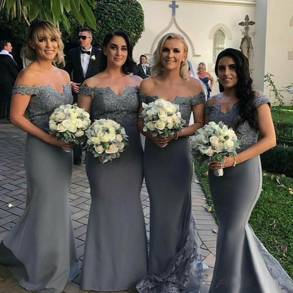 Popular Off Shoulder Grey Bridesmaid Dresses, Lace Mermaid Backless Jersey Bridesmaid Dresses, KX329 Popular Off Shoulder Grey Bridesmaid Dresses, Lace Mermaid Backless Jersey Bridesmaid Dresses, KX329