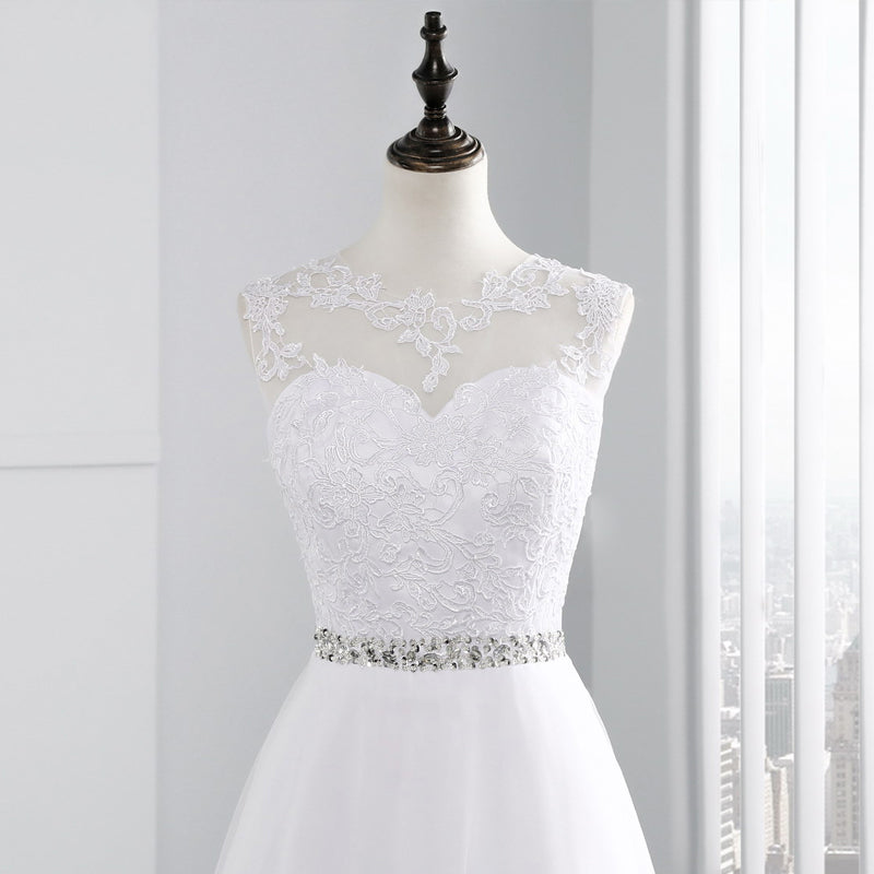 Long Wedding Dress, Beach Wedding Dress, Lace Bridal Dress, A-Line Dress, Applique Wedding Dress, Honest  Wedding Dress, Sleeveless Wedding Dress, LB0355