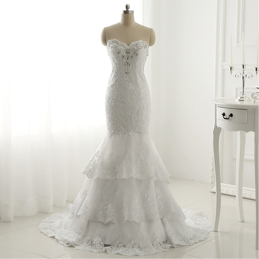 Long Wedding Dress, Hot Sale Wedding Dress, Lace Bridal Dress, Mermaid Wedding Dress, Beading Wedding Dress, Rhinestone Wedding Dress, Sleeveless Wedding Dress, LB0367