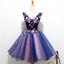 Tulle Homecoming Dress, V-Neck Applique Junior School Dress, Knee-Length Backless Homecoming Dress, LB0411