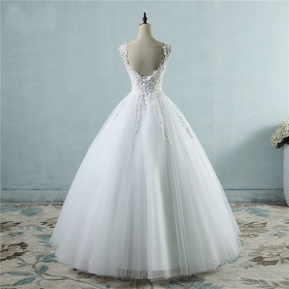 Long Wedding Dress, Tulle Wedding Dress, Lace Bridal Dress, Backless Wedding Dress, Beading Wedding Dress, Applique Wedding Dress, LB0412