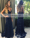 Charming Lace Prom Dress, Navy Backless Mermaid Dress, KX437