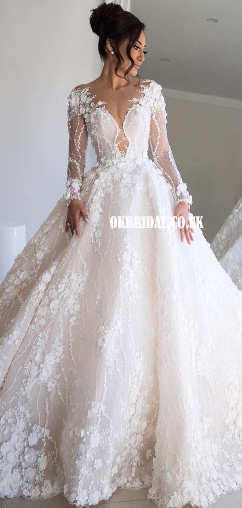 Luxury A-line Lace Long Sleeves Wedding Dresses, FC4568 – OkBridal
