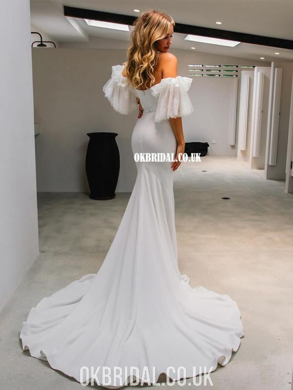 Stunning Off Shoulder Straight Neckline Jersey Wedding Dresses, FC4597