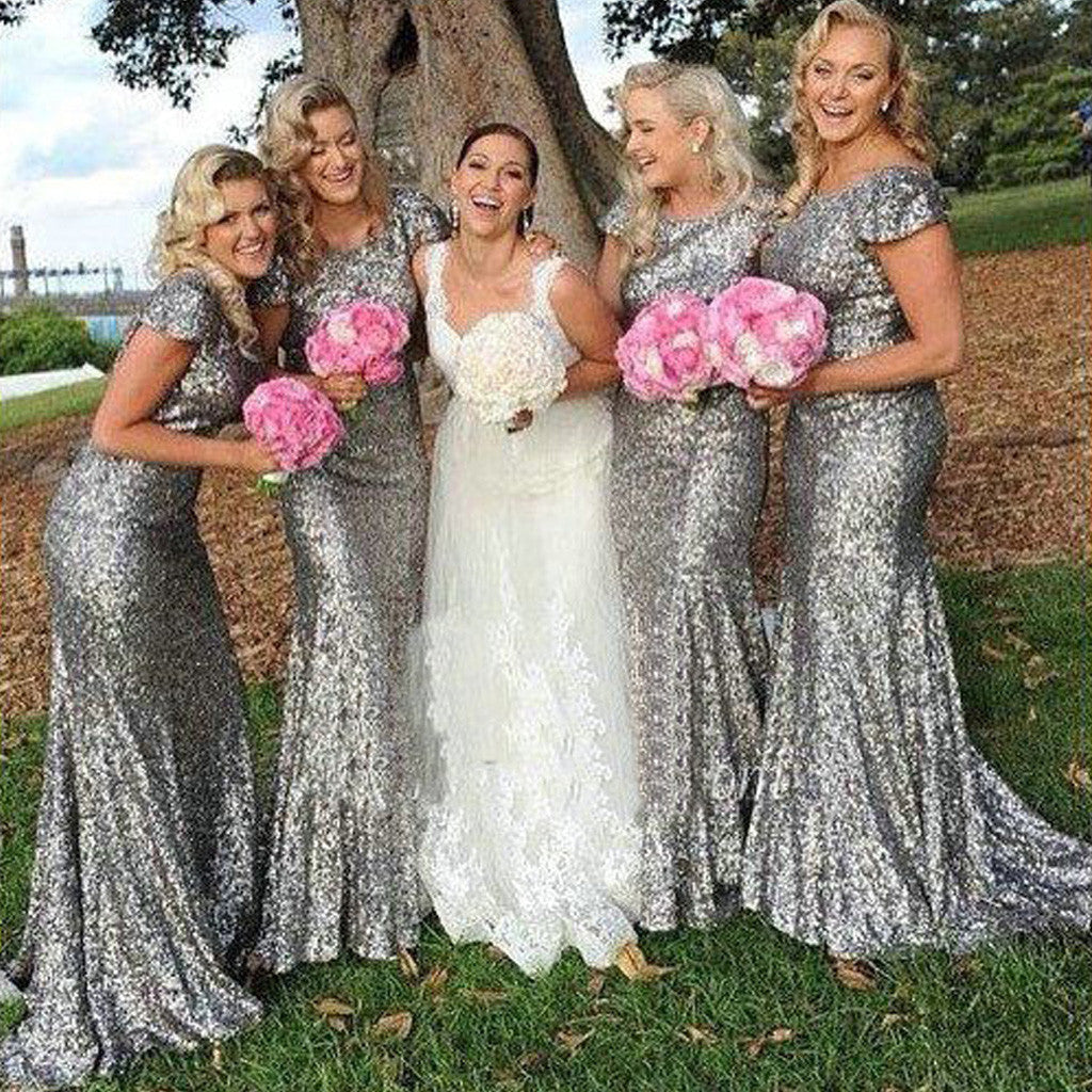Sparkly Popular Cheap Bling Silver Sequin Sexy Mermaid Long Bridesmaid dresses, WG46