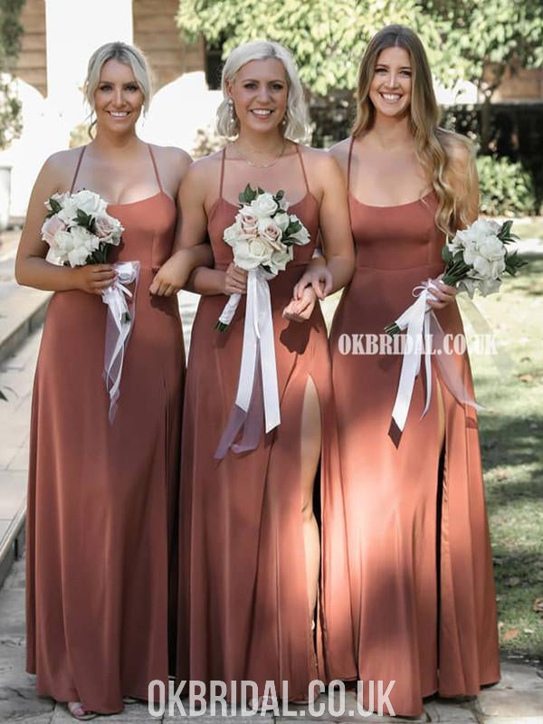 Charming Spaghetti Straps A-line Sexy Slit Backless Bridesmaid Dress, Dresses Charming Spaghetti Straps A-line Sexy Slit Backless Bridesmaid Dress, Dresses
