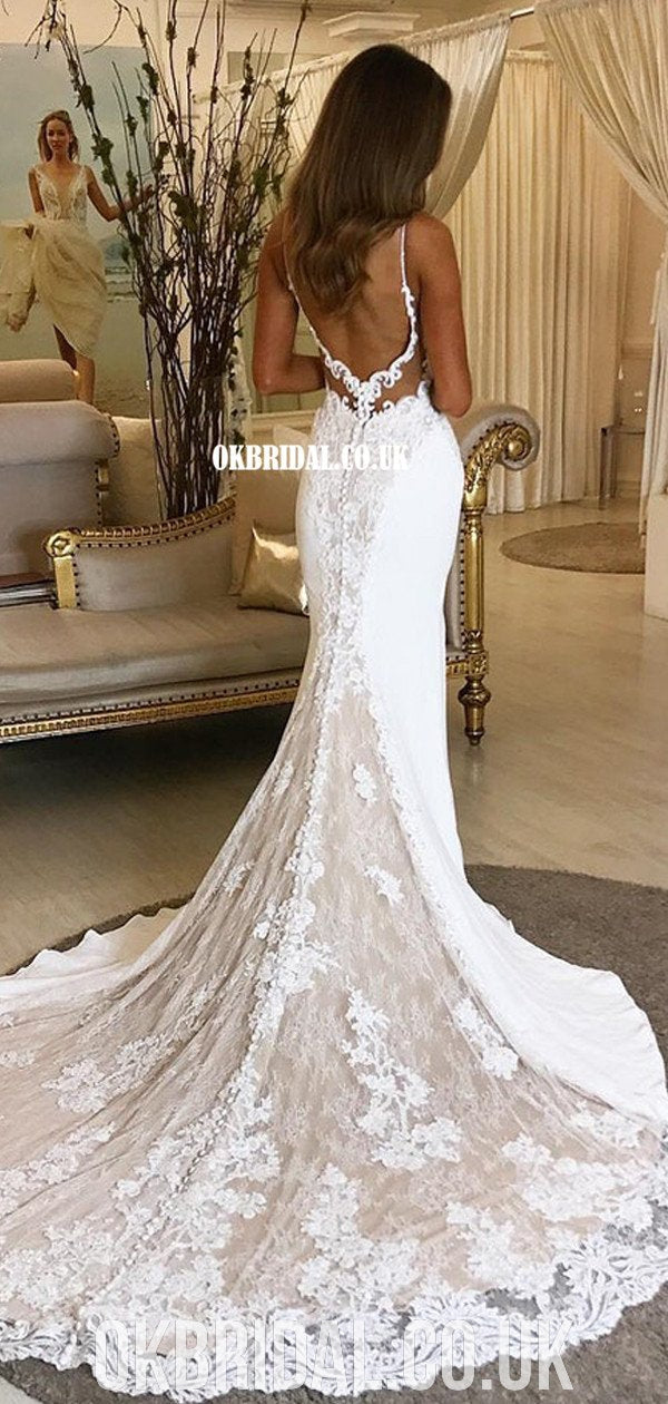 Spaghetti Straps Mermaid Lace Backless Sexy Wedding Dresses, FC4918 Spaghetti Straps Mermaid Lace Backless Sexy Wedding Dresses, FC4918