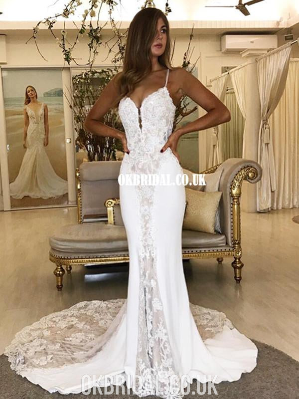 Spaghetti Straps Mermaid Lace Backless Sexy Wedding Dresses, FC4918 Spaghetti Straps Mermaid Lace Backless Sexy Wedding Dresses, FC4918