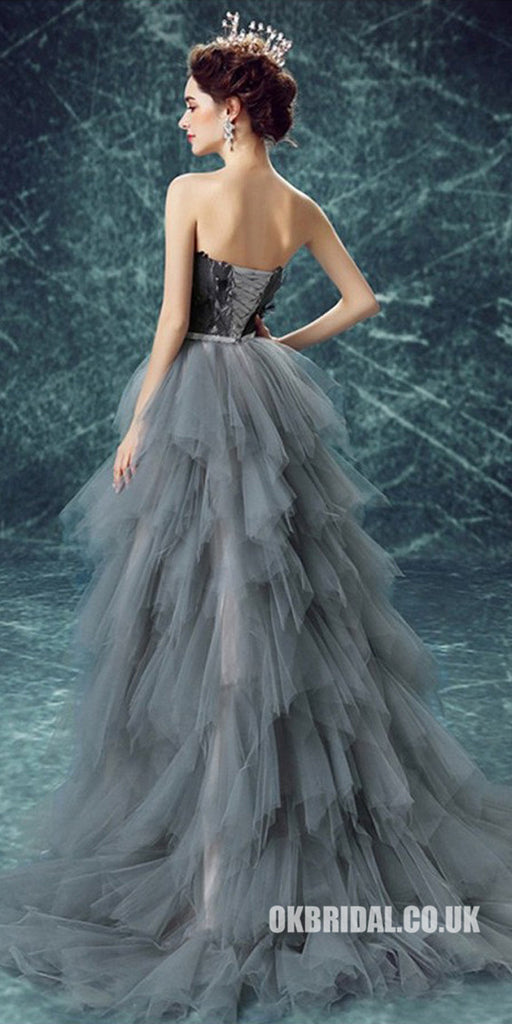 Long High Low A-Line Tulle Sweet heart Prom Dress With Cascading Ruffles, LB0493