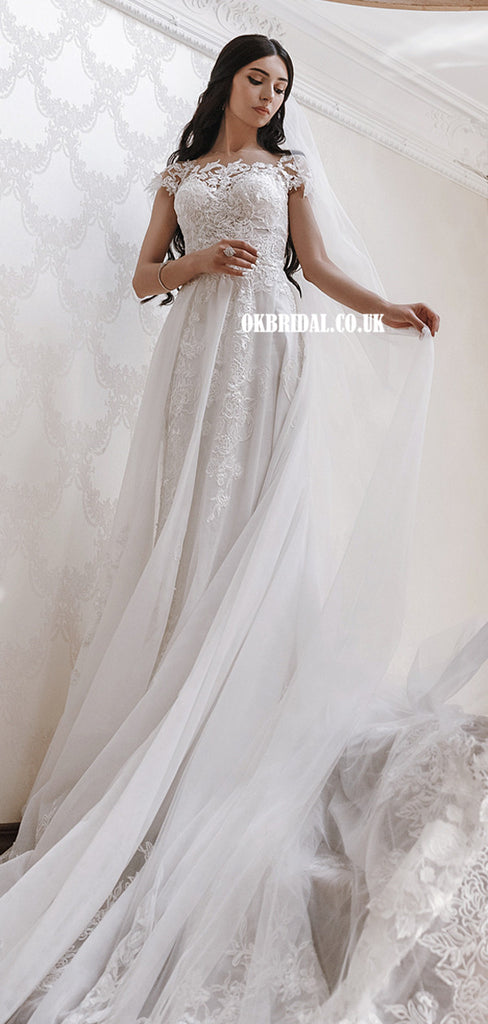 Gorgeous Lace A-line Chiffon Long Wedding Dresses, FC4961