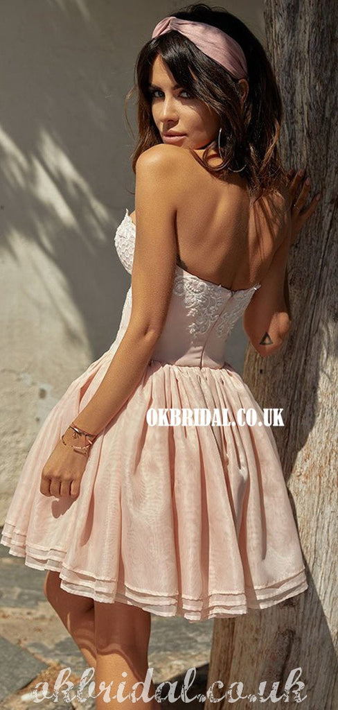 Stunning A-line Sweetheart Lace Backless Organza Homecoming Dress, FC5017